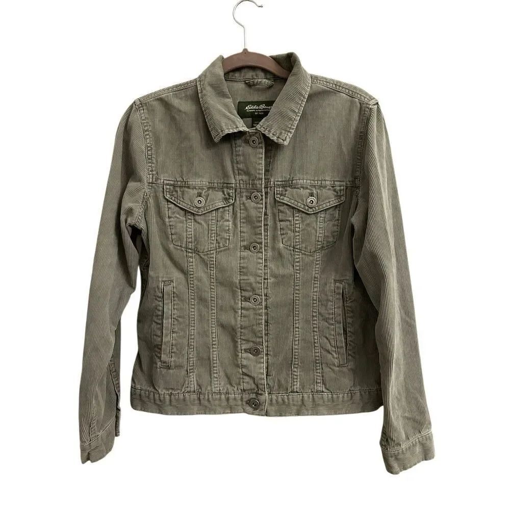 Eddie Bauer Corduroy Jacket Olive Green sz S 100% Cotton minimalist